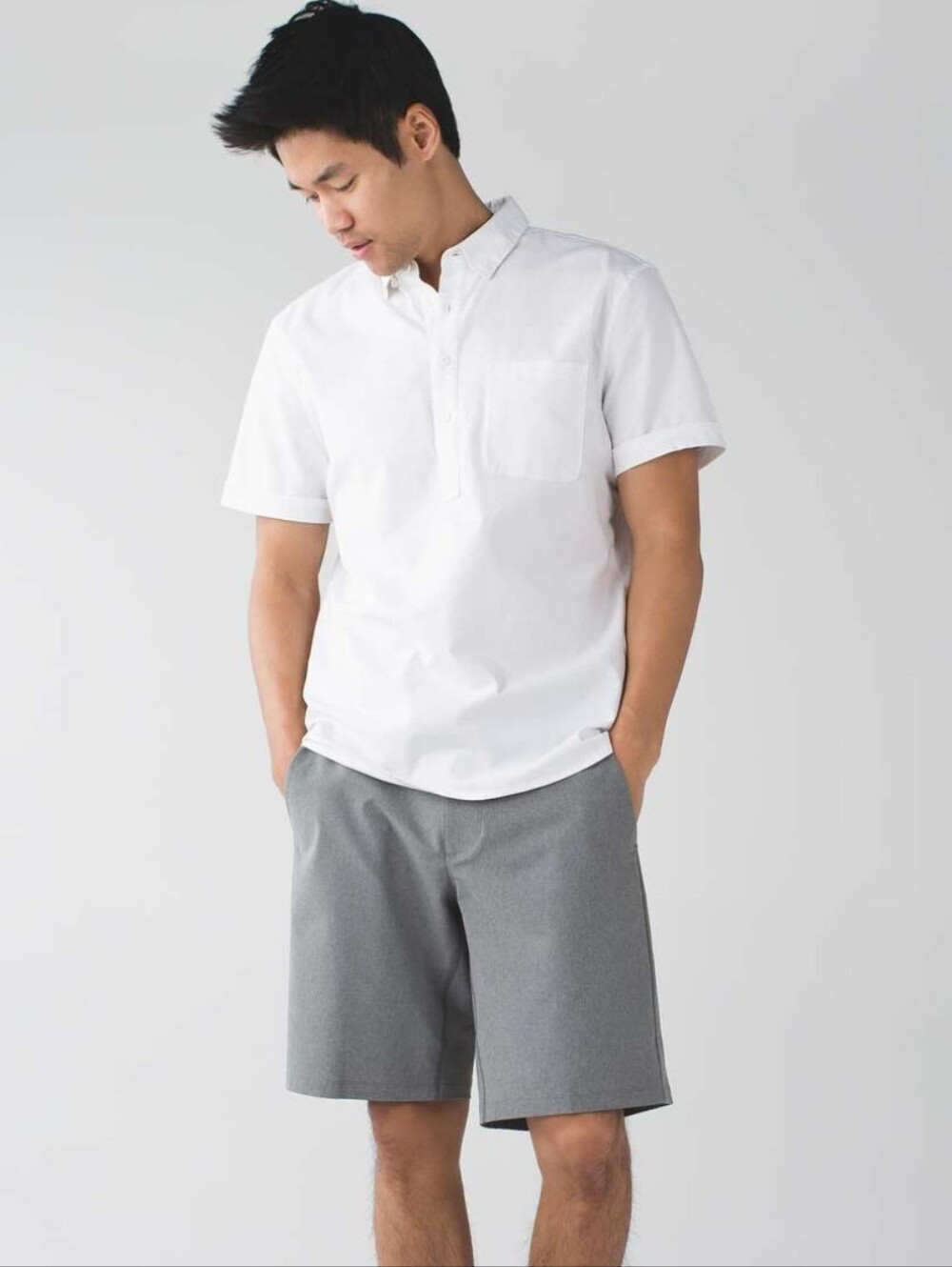 Lululemon 3rd Street Shorts Gray Zipper Snap Fly Drawstring 10" Inseam Men's 38